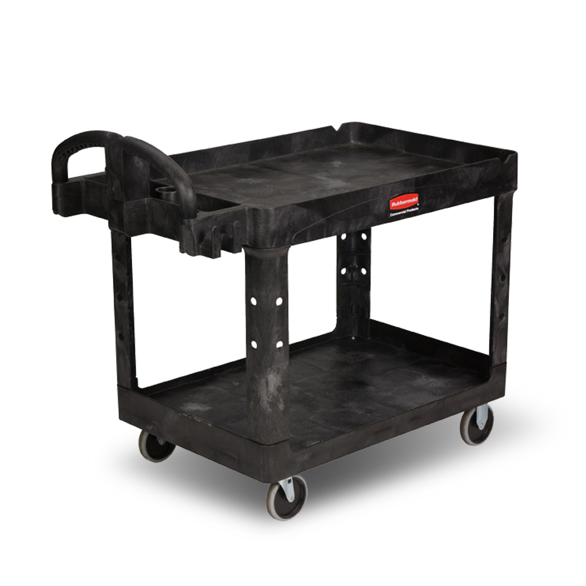 FG452088BLA - Heavy-Duty Utility Cart, Ergo Handle, Lipped Shelf, Medium, Black