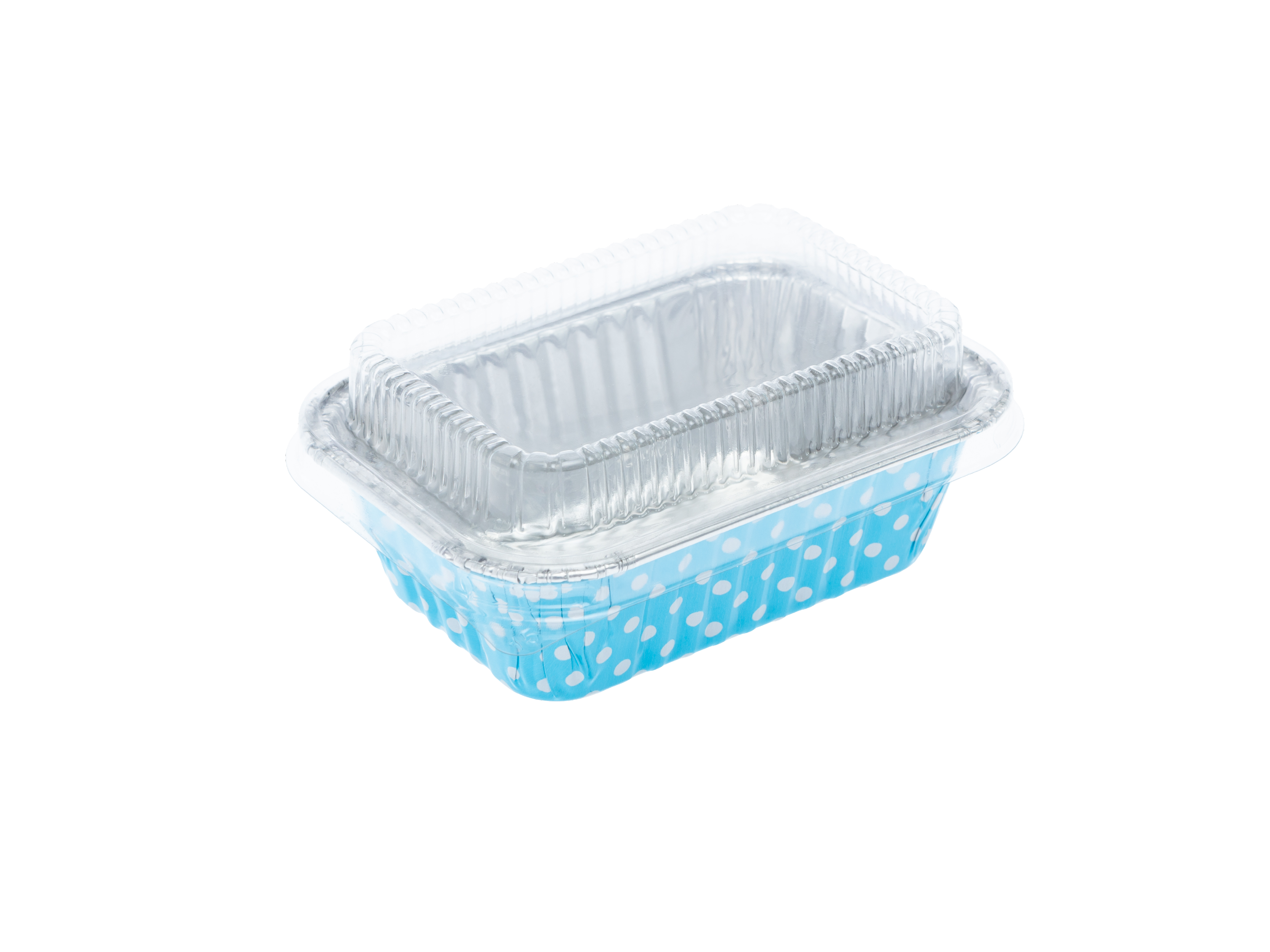 ถ้วยฟอยล์ ทรงเหลี่ยม สีฟ้าลายจุด พร้อมฝา No.4004 (10 ชุด/แพ็ค)