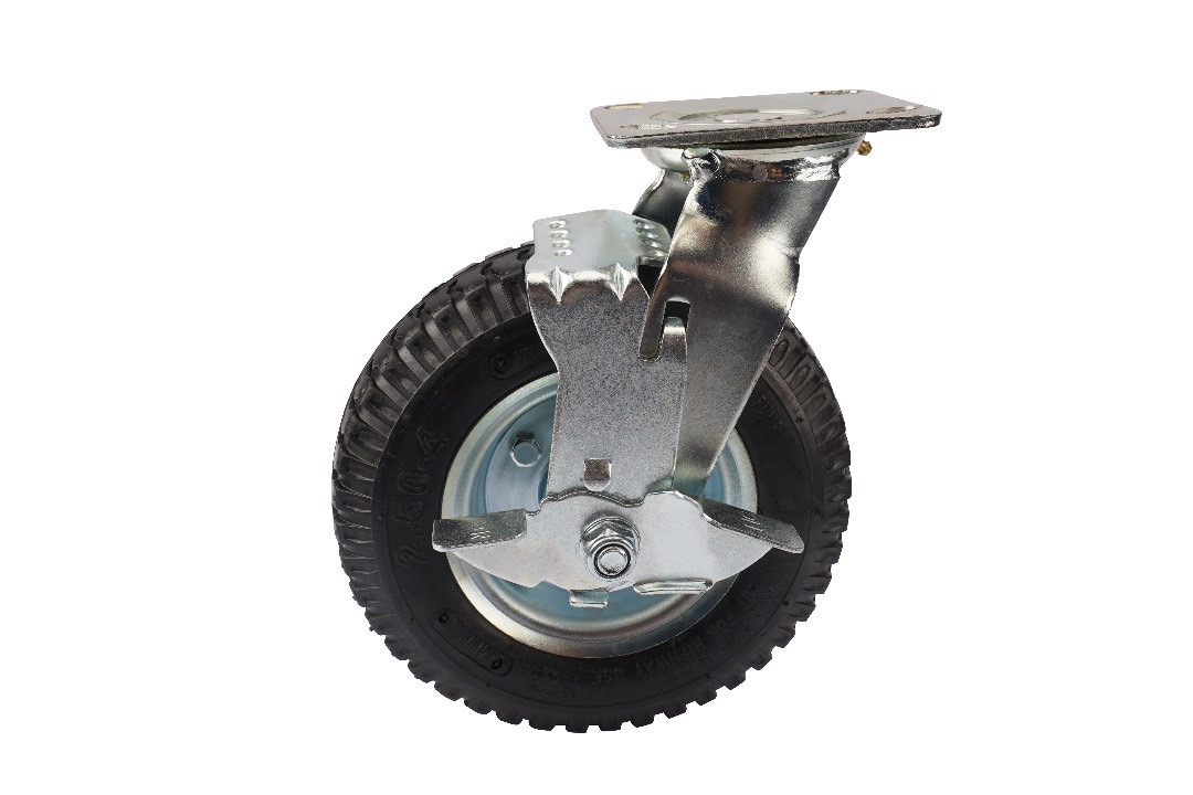 HEAVY DUTY 6 INCH PNEUMATIC CASTER WHEEL SWIVEL WITH BRAKE BLACK