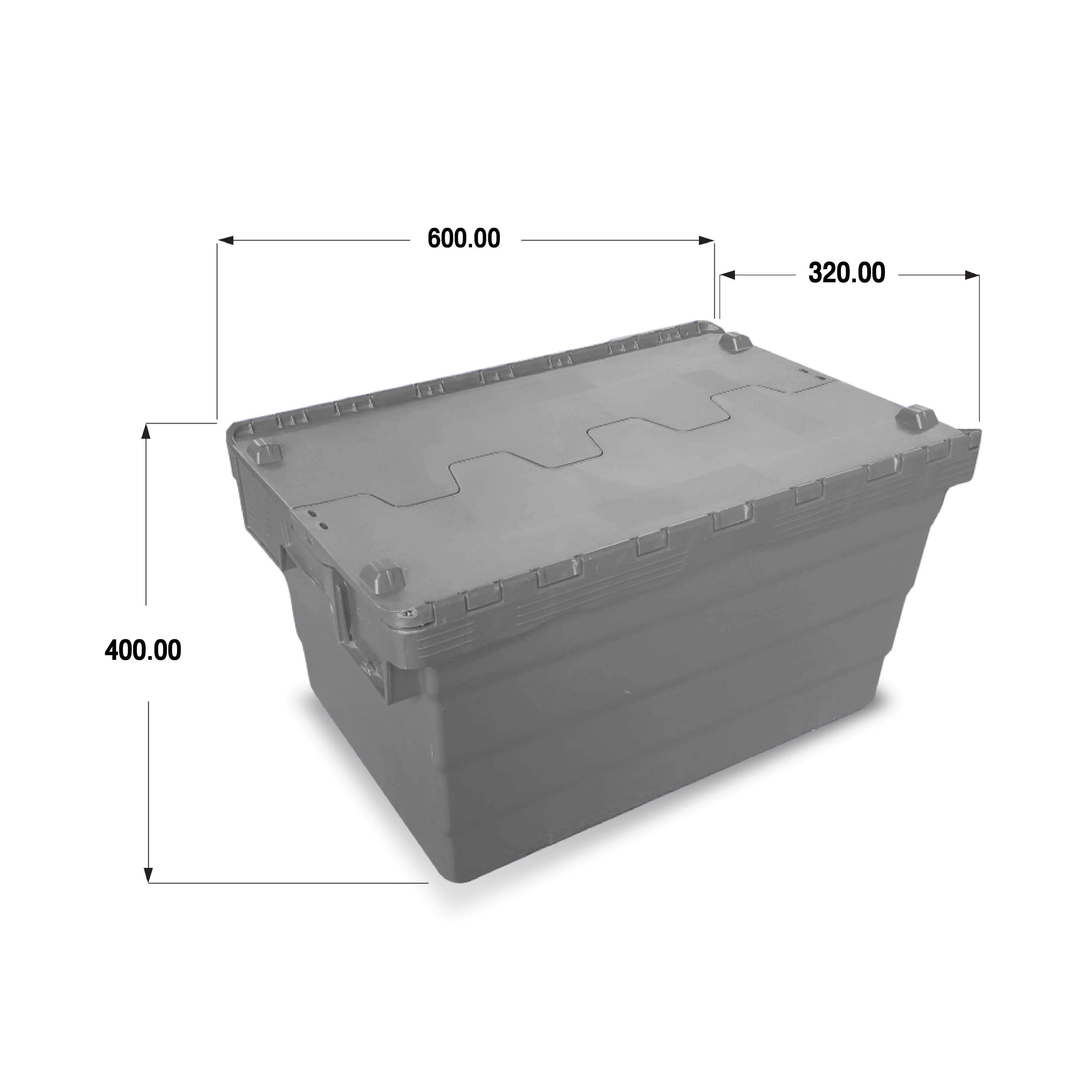 ลังพลาสติกฝาซิกแซกสีเทา ALC600-320