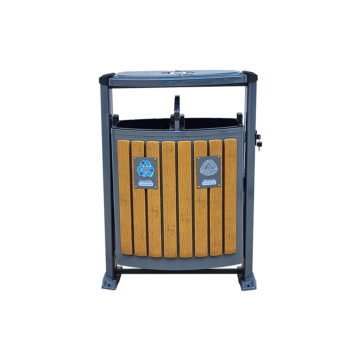 ถังขยะแยกประเภท 2 ช่องทิ้ง พร้อมที่เขี่ยบุหรี่ สำหรับภายนอกอาคาร 