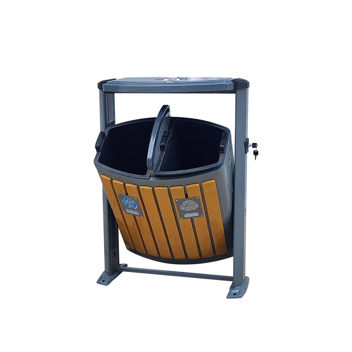 ถังขยะแยกประเภท 2 ช่องทิ้ง พร้อมที่เขี่ยบุหรี่ สำหรับภายนอกอาคาร 