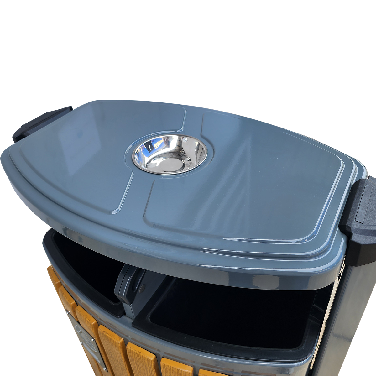 ถังขยะแยกประเภท 2 ช่องทิ้ง พร้อมที่เขี่ยบุหรี่ สำหรับภายนอกอาคาร 