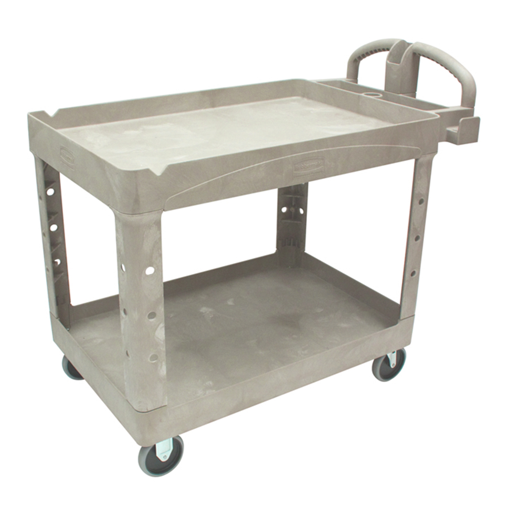 FG452088BEIG - Heavy-Duty Utility Cart, Ergo Handle, Lipped Shelf, Medium, Beige