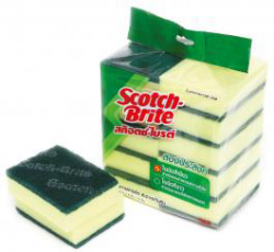 ฟองน้ำและแผ่นใยขัดอเนกประสงค์ 3M Scotch-Brite™ Sponge Laminated ขนาด 3.5 x 6 นิ้ว สีเหลือง
