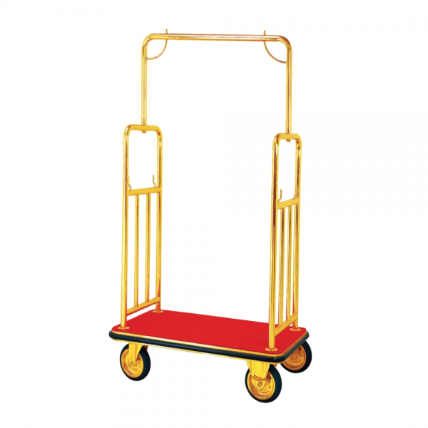รถเข็นเก็บกระเป๋า 4 ล้อ Baggage Trolley โครงสีทอง พรมแดง