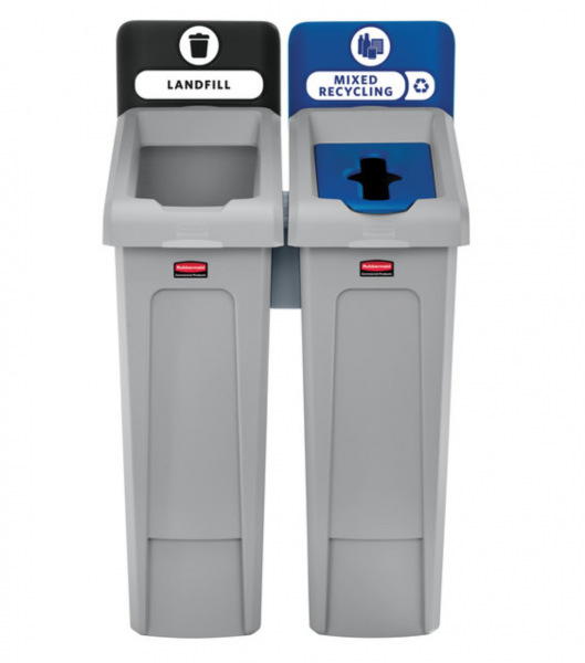 ถังขยะรีไซเคิล แบบ 2 ถัง Slim Jim® Recycling Station สำหรับขยะแบบฝังกลบได้ และวัสดุรีไซเคิลทั่วไป